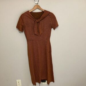 Handmade Mennonite Dress, Burnt Orange and Black Stripes, size small medium